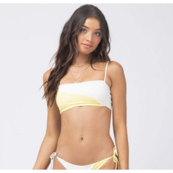 L*Space Ari Bikini Top in Yellow White Size Small NWT - Picture 1 of 6